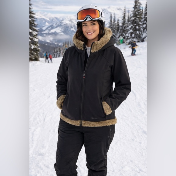 Marmot Jackets & Blazers - Marmot Black Ski Jacket with Tan Faux-Fur Trim
